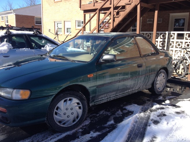 Early 2014 (or: the Year I (Finally) Learned To Park Backwards). Look at that pretty Impreza (covered in salt)!